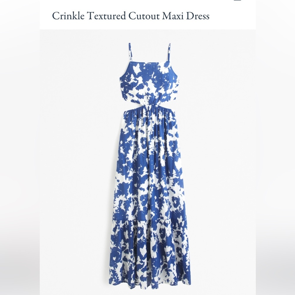 Abercrombie & Fitch Blue and White Crinkle Textured Cutout Maxi Dress